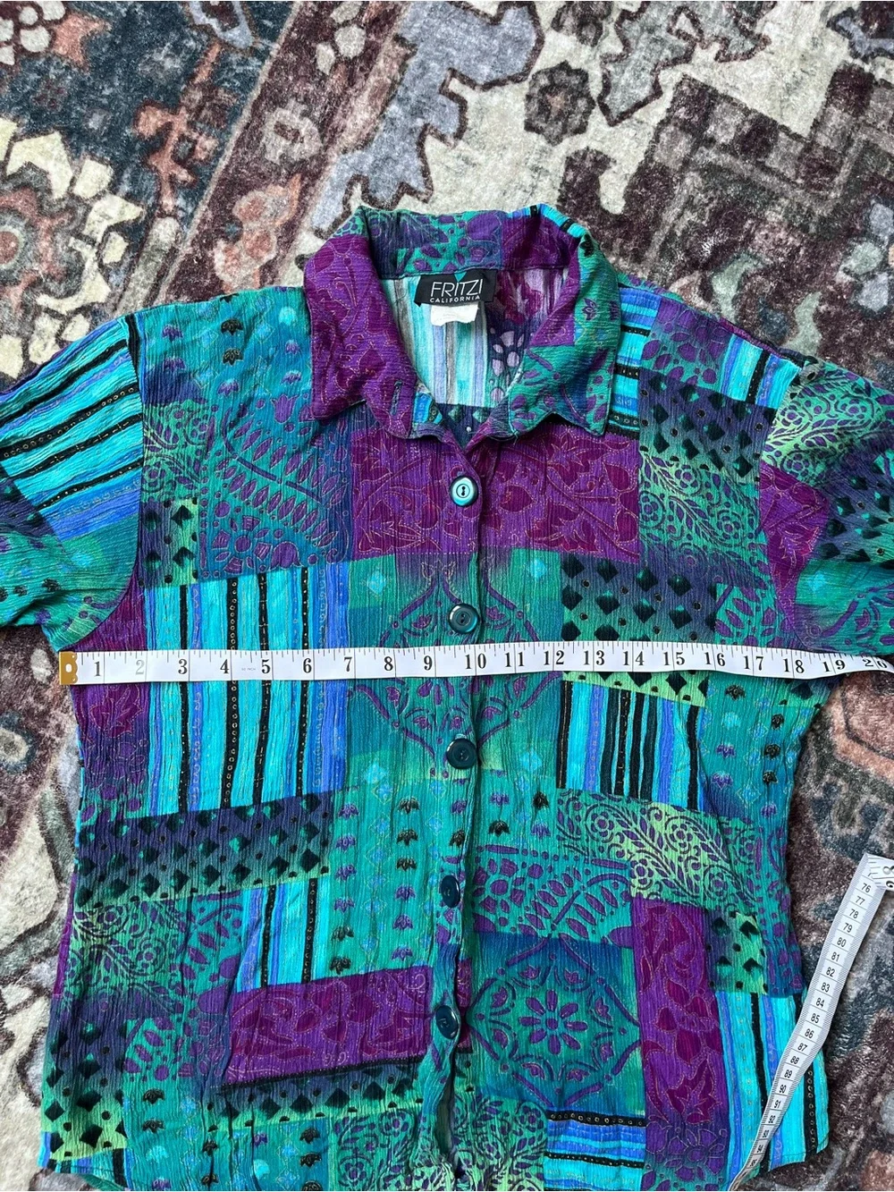 Women’s Vintage Teal, Purple & Black Button Front Shirt Size M fit - Picture 8 of 8